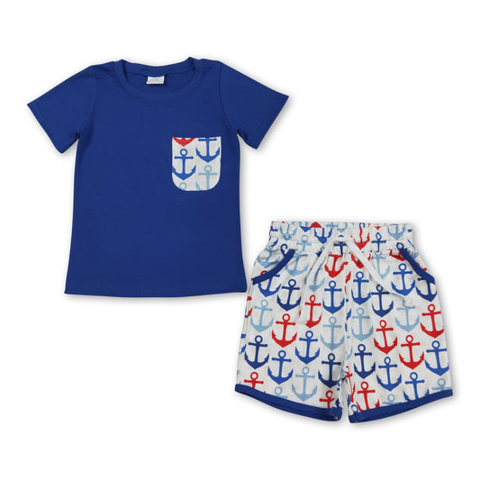 Short sleeves anchor pocket boys 4th of july outfits
