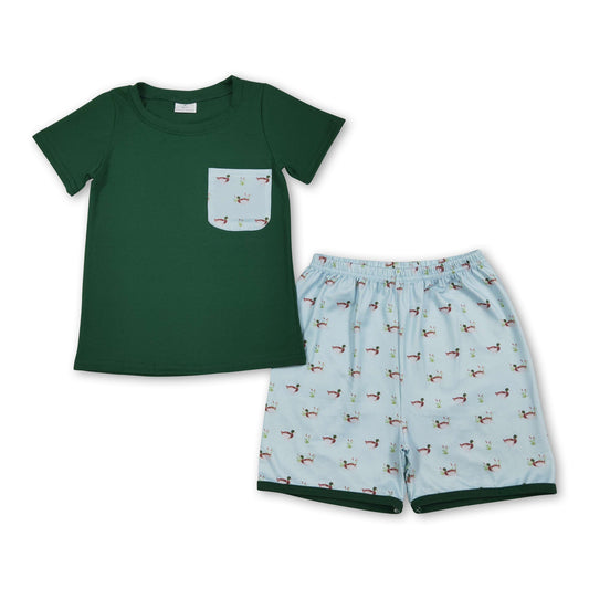 Green short sleeves top duck shorts kids boys outfits