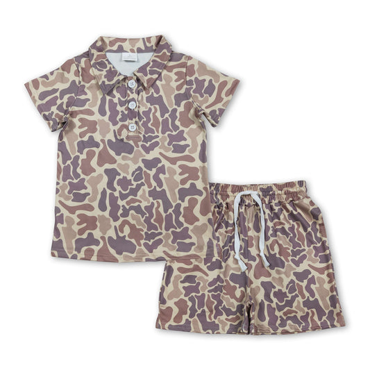 Khaki camo polo shirt shorts kids boys summer outfits