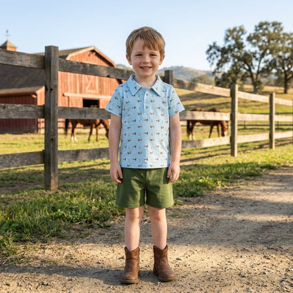 Short sleeves duck polo shirt olive shorts boys outfits