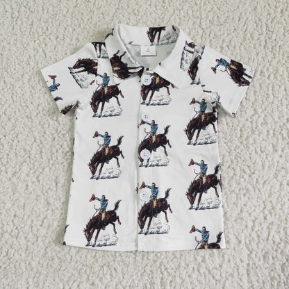 Short sleeve rodeo horse boy kids polo shirt