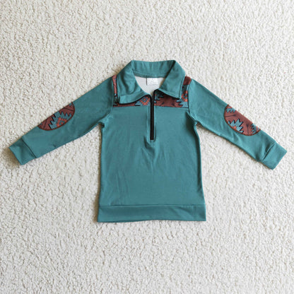 Turquoise aztec baby boy western zipper pullover