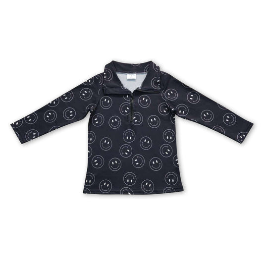 Black smile long sleeves kids boy pullover