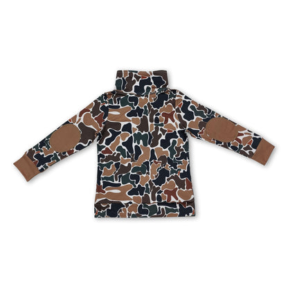 Long sleeves brown camo kids boys zipper pullover
