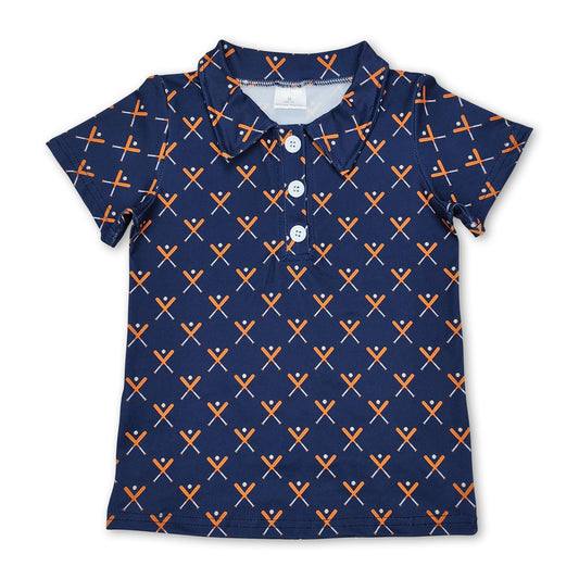 Blue short sleeves baseball kids boys polo shirt