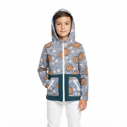 Long sleeves baseball pockets hooded kids jacket