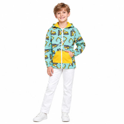 Long sleeves constructions pocket zipper boy hoodie