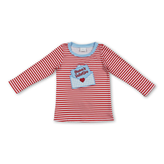 Red stripe mama's valentine heart kids boys shirt