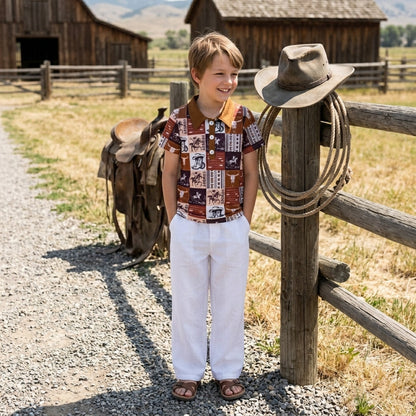 Short sleeves bull skull rodeo western boys polo shirt