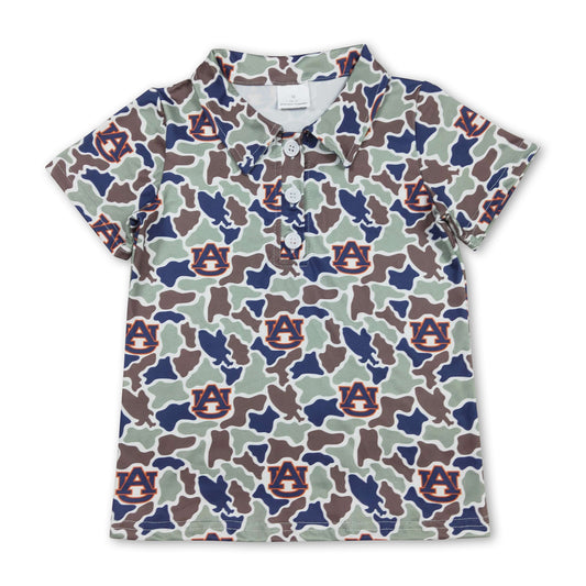 Short sleeves camo A U kids boys team polo shirt
