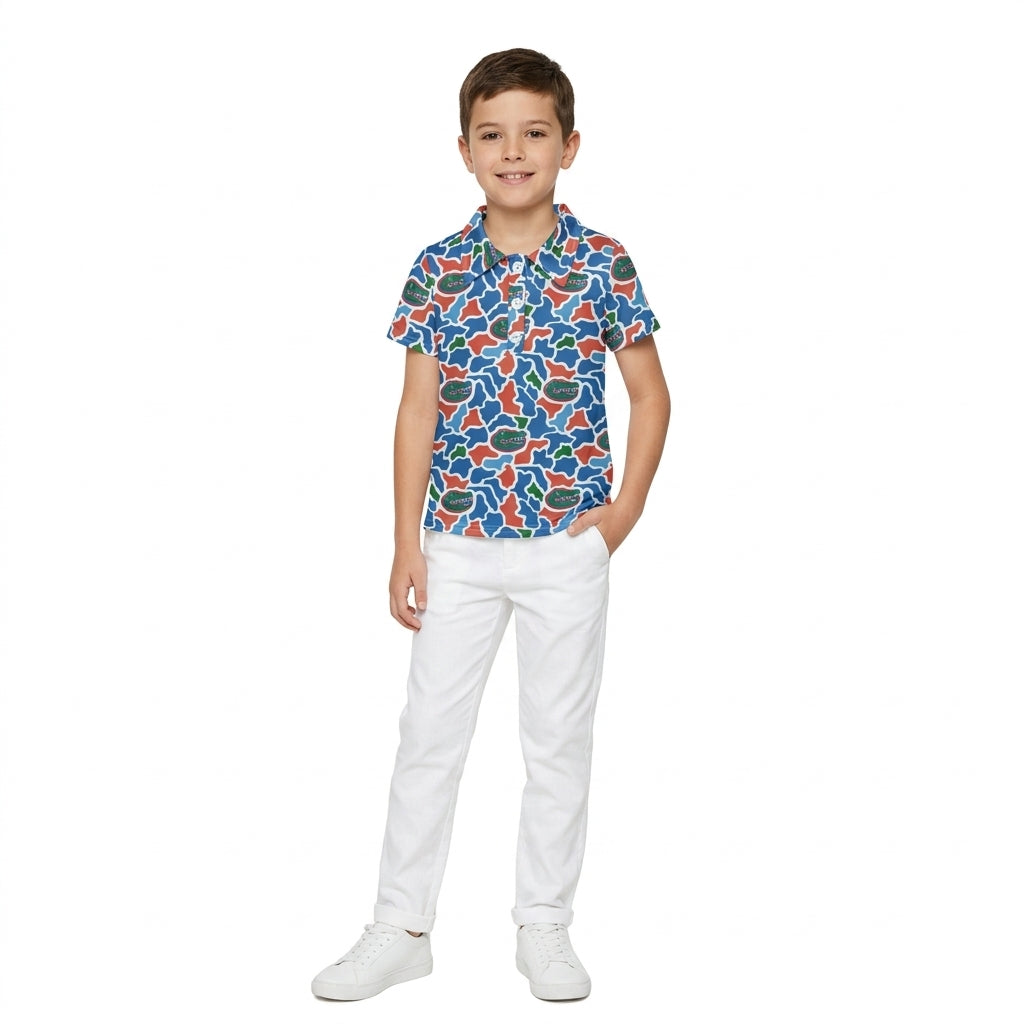 Short sleeves camo crocodile kids boys team polo shirt