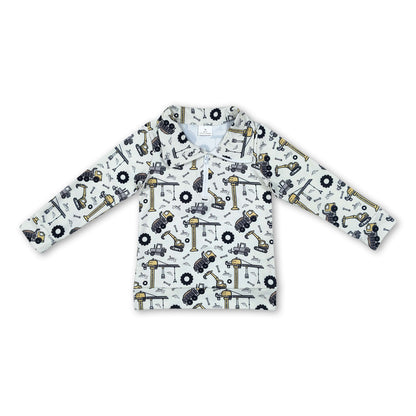 Long sleeves constructions kids boys zipper pullover
