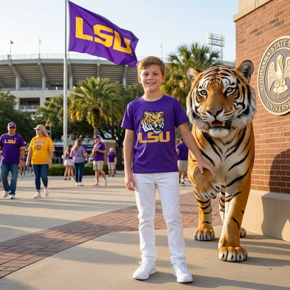 Short sleeves purple tiger kids boys team shirt