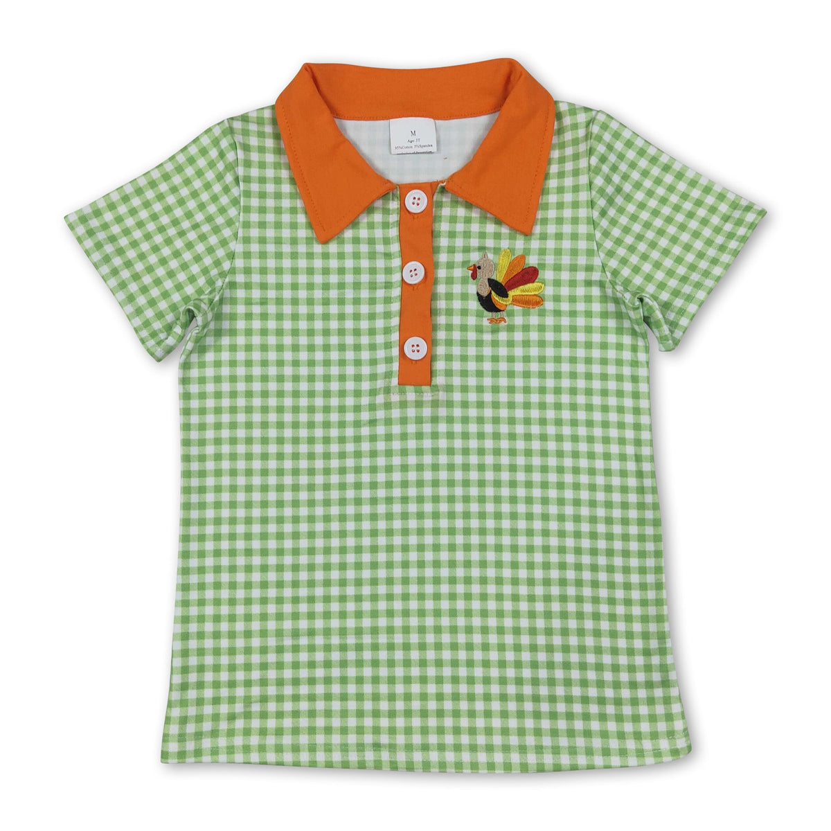 Plaid turkey embroidery boy Thanksgiving polo shirt