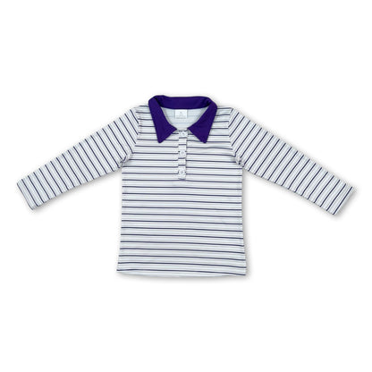 Long sleeves purple stripe kids boys polo shirt