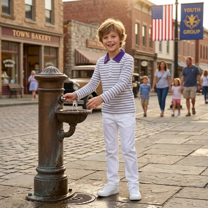 Long sleeves purple stripe kids boys polo shirt