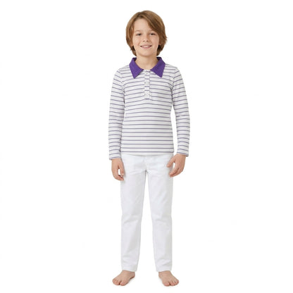 Long sleeves purple stripe kids boys polo shirt