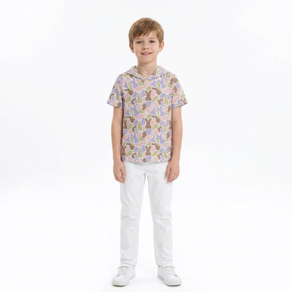 Short sleeves camo olive rabbit kids boys Easter hoodie