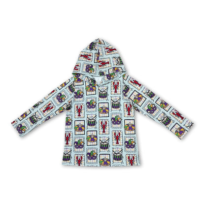 Long sleeves crawfish donut kids Mardi Gras hoodie