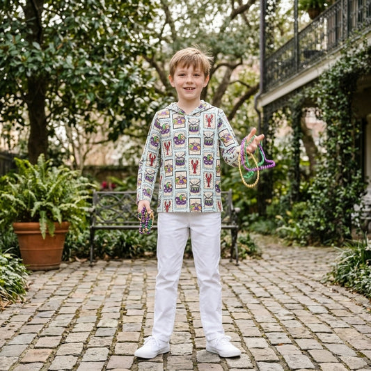 Long sleeves crawfish donut kids Mardi Gras hoodie