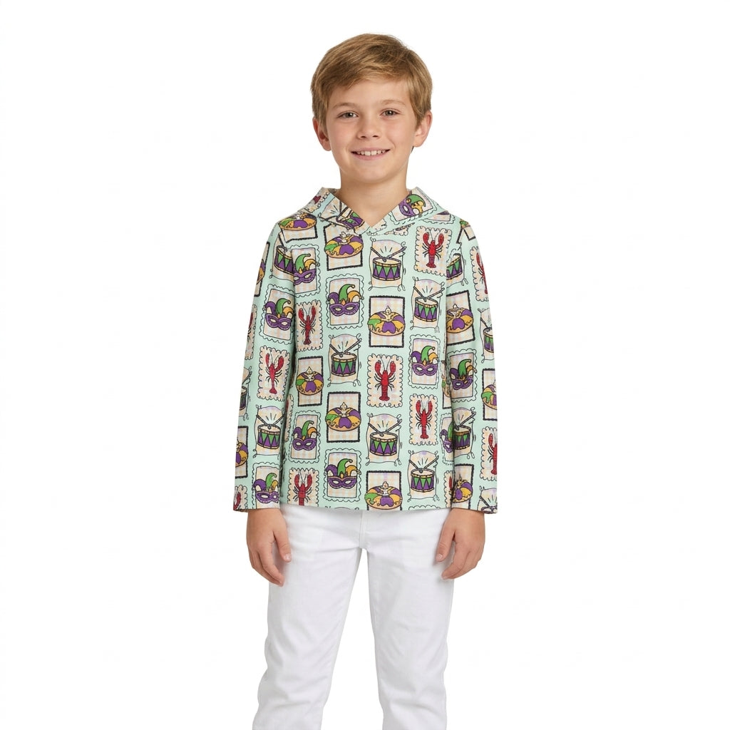 Long sleeves crawfish donut kids Mardi Gras hoodie