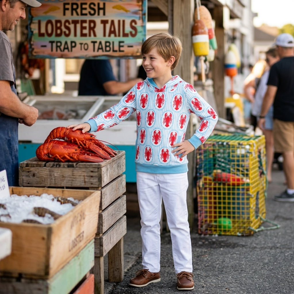 Light blue long sleeves crawfish kids boys hoodie
