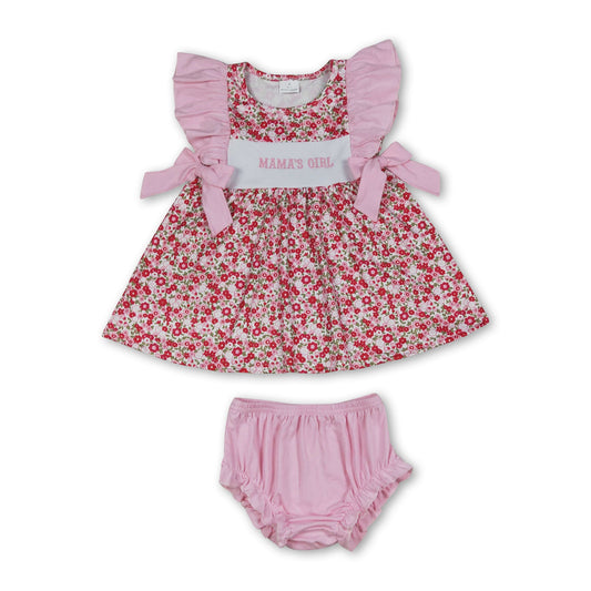Mama's girl embroidery floral tunic bummies baby clothing set