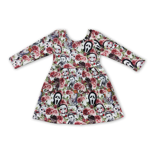 Long sleeves scream floral baby girls Halloween dress