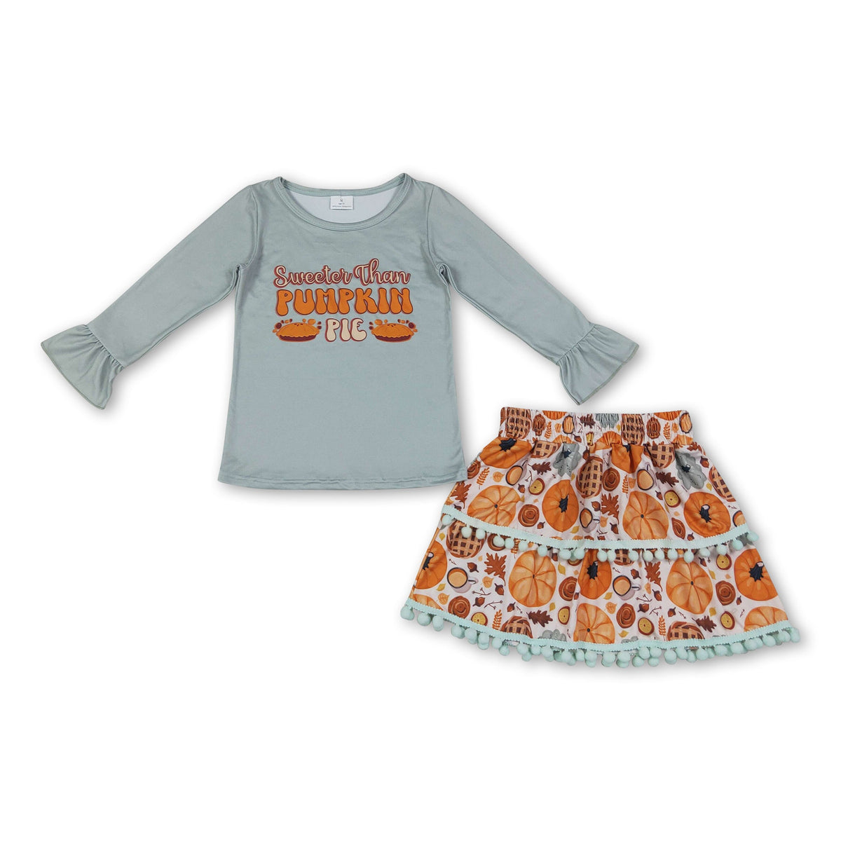 Sweeter than pumpkin pie top skirt girls Thanksgiving set
