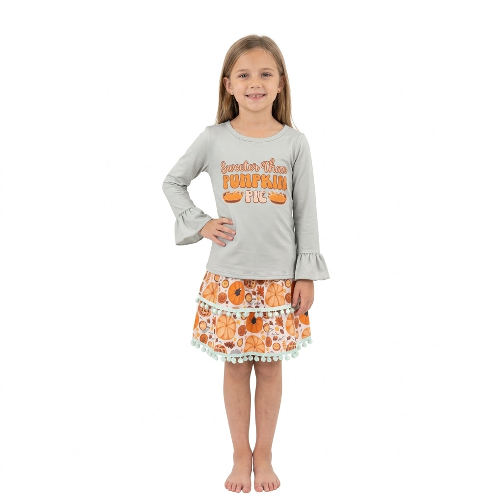 Sweeter than pumpkin pie top skirt girls Thanksgiving set