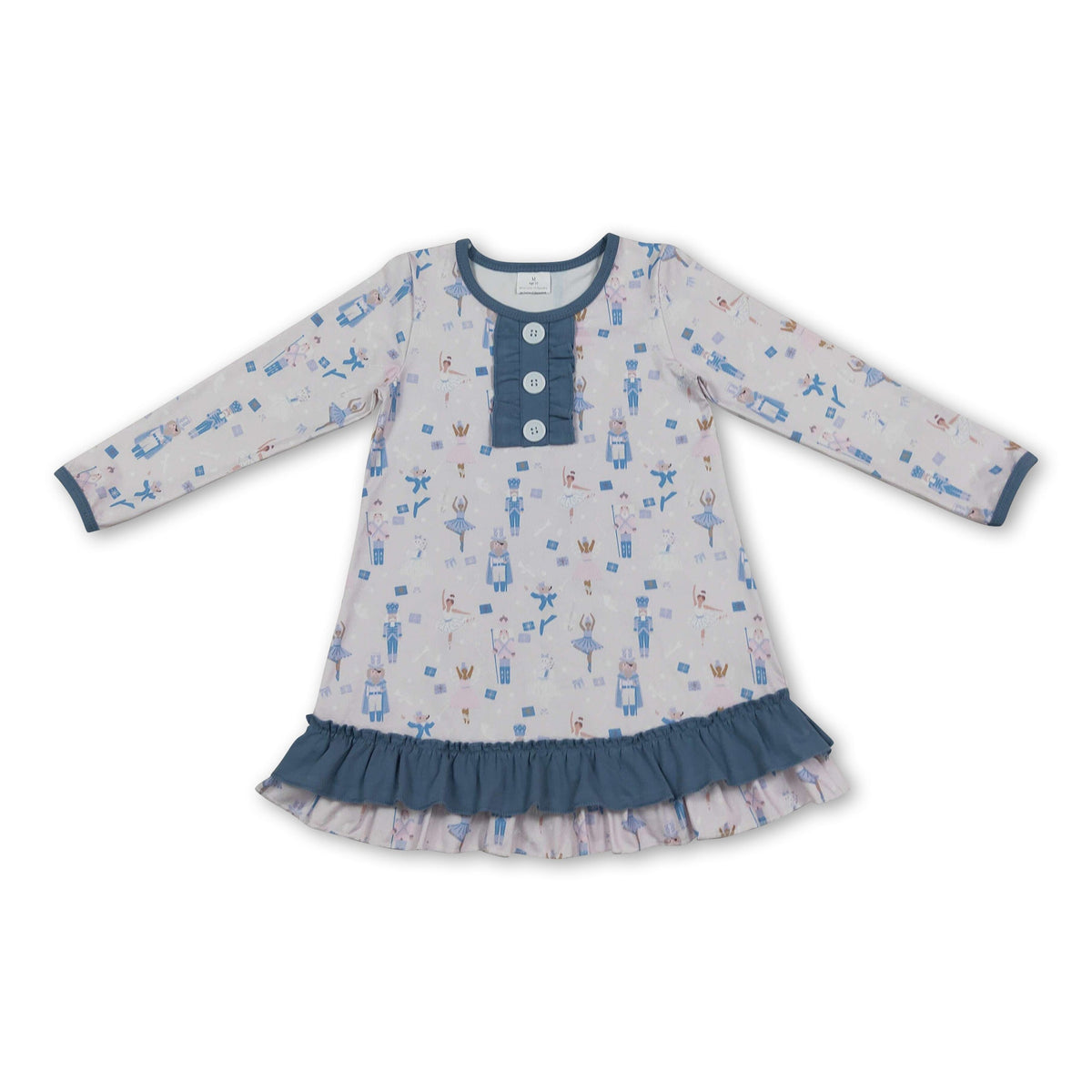 Long sleeves ruffle king ballet kids girls Christmas night dress