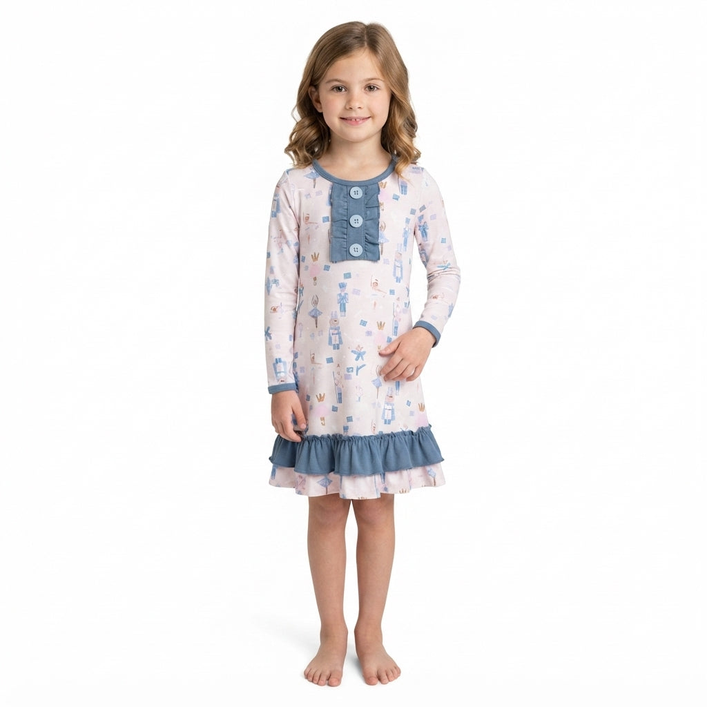 Long sleeves ruffle king ballet kids girls Christmas night dress