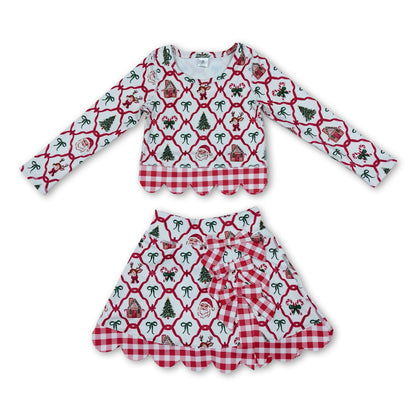 Santa deer bow scallop girls Christmas active wear set