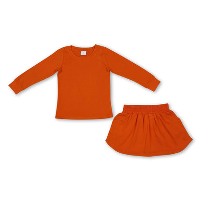 Long sleeves brown cotton top skirt kids girls outfits