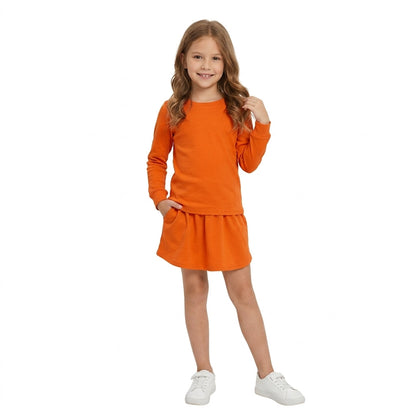 Long sleeves brown cotton top skirt kids girls outfits