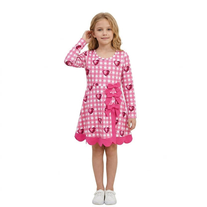 Pink plaid heart scallop girls valentine's athletic dress