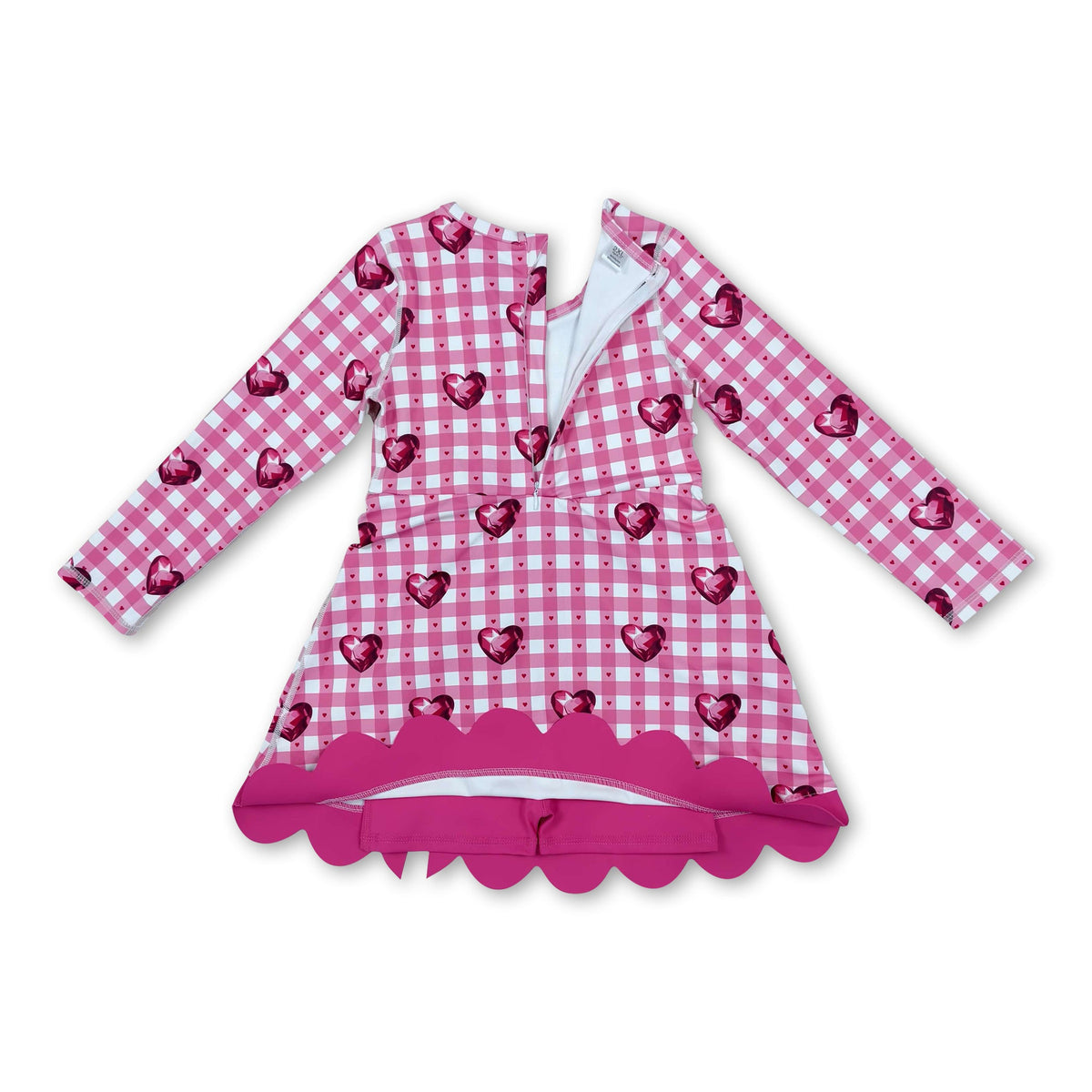 Pink plaid heart scallop girls valentine's athletic dress