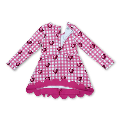 Pink plaid heart scallop girls valentine's athletic dress