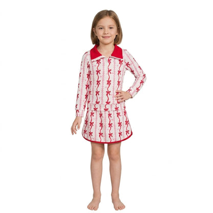 Red bow heart pullover skirt girls Valentine's set