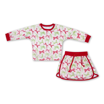 Red green plaid bow top skirt girls Christmas outfits