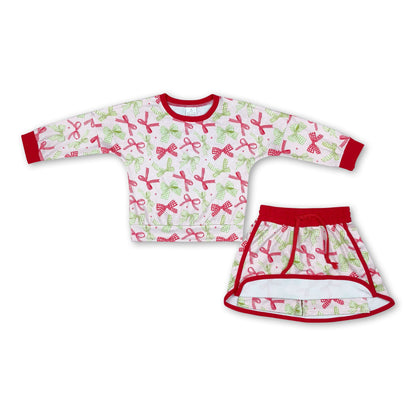 Red green plaid bow top skirt girls Christmas outfits