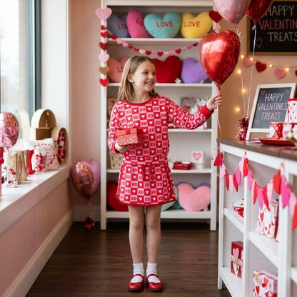 Heart plaid top skirt kids girls valentine's outfits