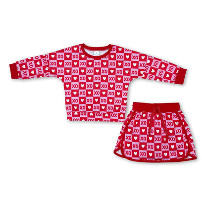 Heart plaid top skirt kids girls valentine's outfits