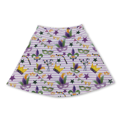 High waist stripe crown girls Mardi Gras activewear skirt