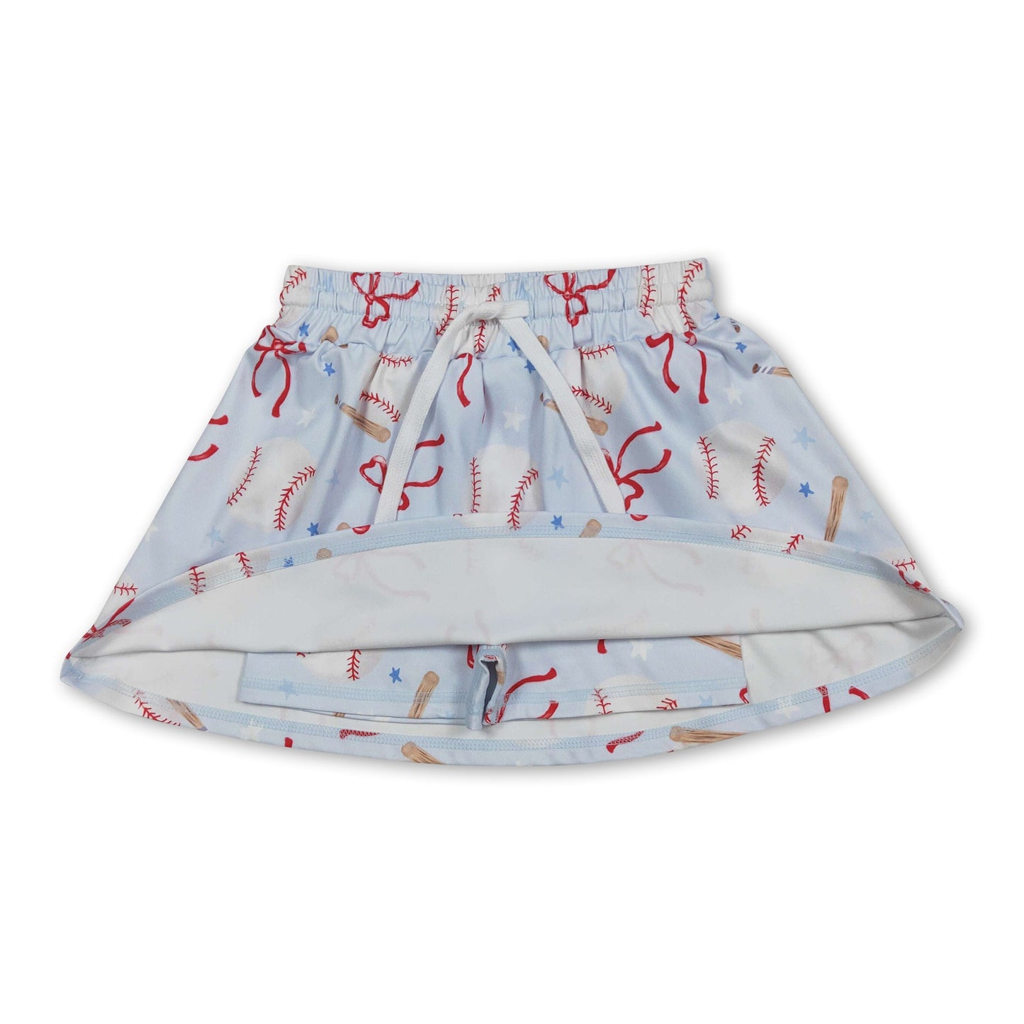 Light blue baseball bow kids girls active skirt