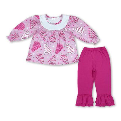 Pink Christmas tree cake tunic ruffle pants girls clothing