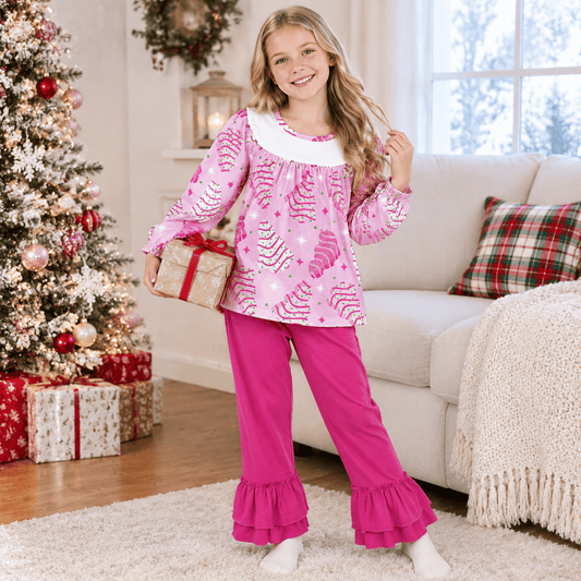 Pink Christmas tree cake tunic ruffle pants girls clothing