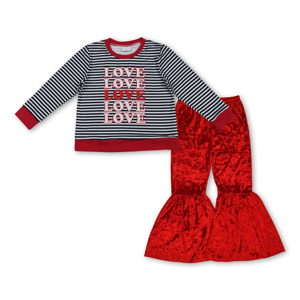 Love top red velvet pants baby girls valentine's clothes