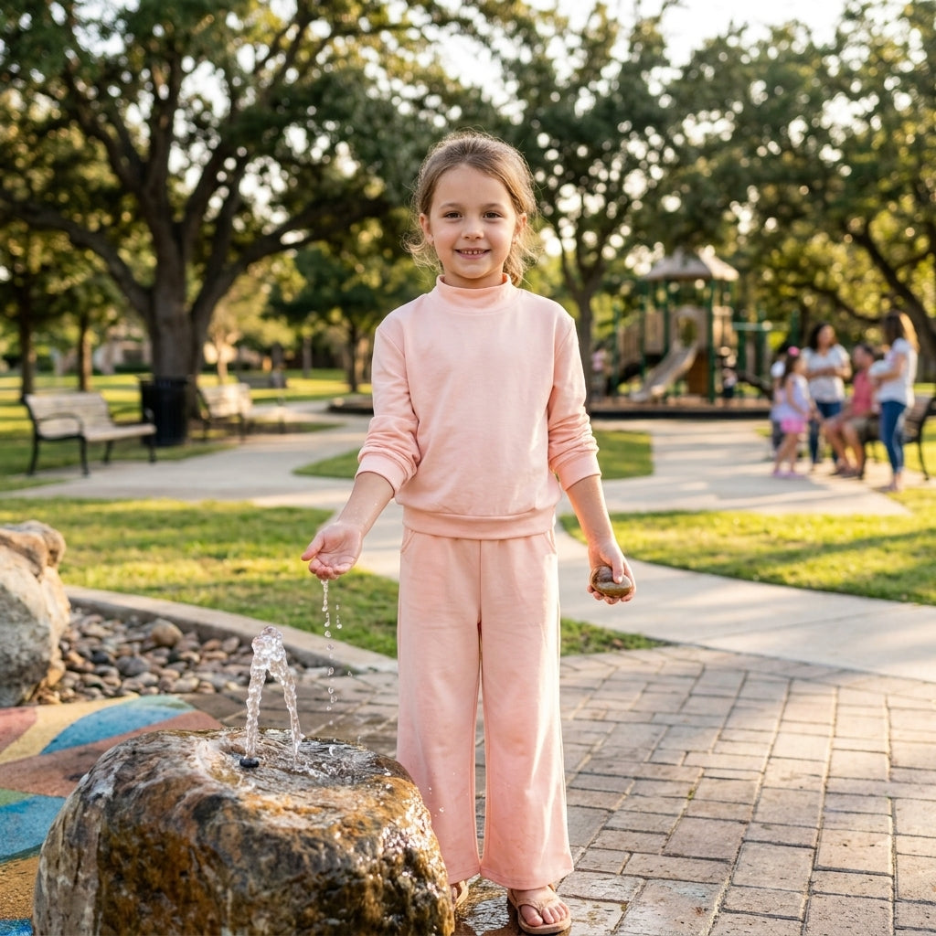 Long sleeves pink cotton top pants kids girls outfits