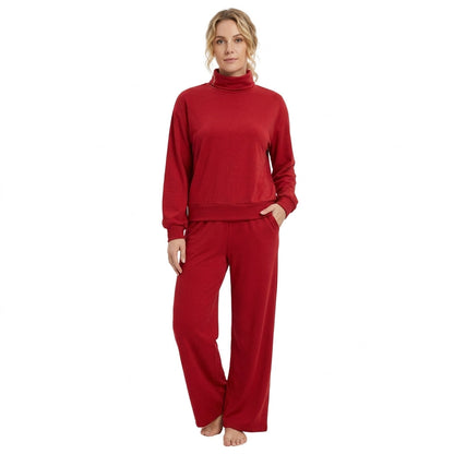 Long sleeves dark red cotton top pants adult women outfits